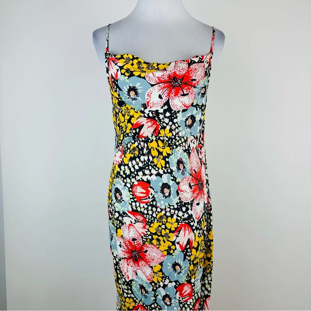 Anthropologie Elyse Floral Byas Cut Slip Dress Side Slit Midi Dress Size XS - Picture 2 of 12